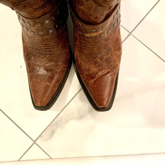 Studded Brown Heeled Boots - Picture 3 of 8